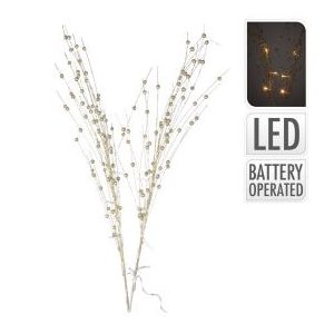   10 LED-es glitteres vessző ág arany elemes (elem nélkül) meleg