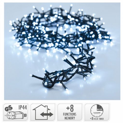 Sűrű fényfüzér 400 LED-es időzítős programos adapterrel hideg